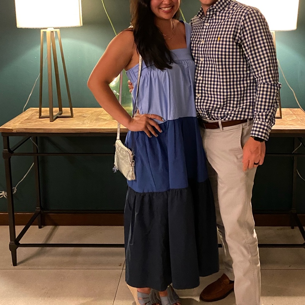 Zara Colorblock Tiered Blue Cotton Dress - Picture 5 of 5